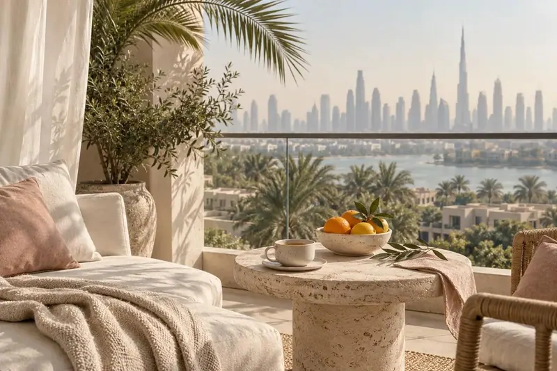 Illustrative editorial scene for A gentler rhythm for life in Dubai