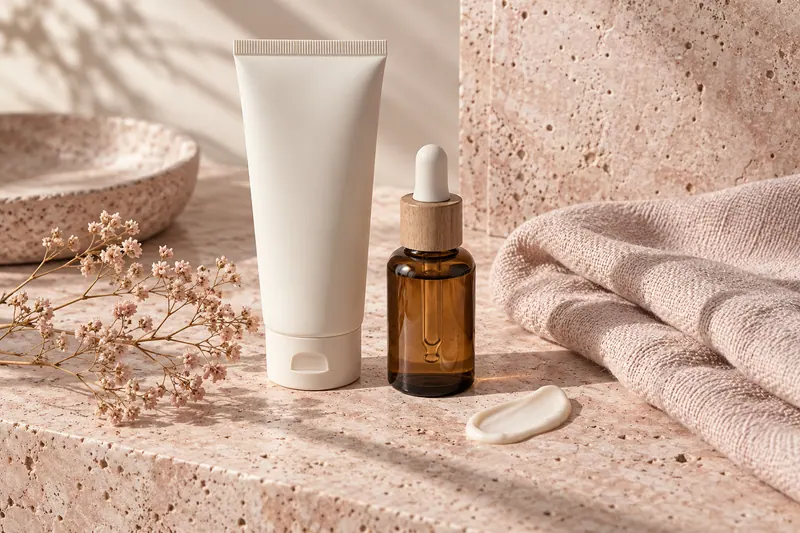 Illustrative editorial scene for A more considered skincare shelf